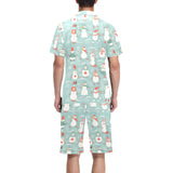 Cute snowman pattern Men's V-Neck Short Pajama Set