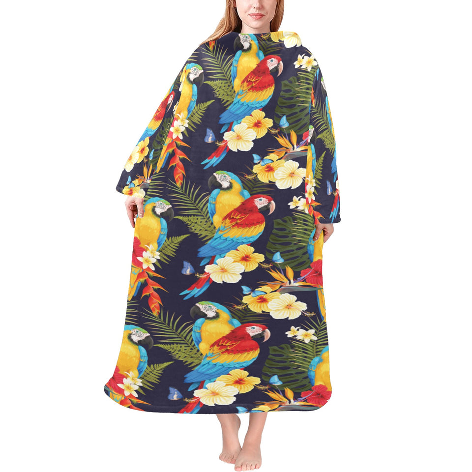 Colorful parrot flower pattern Blanket Robe with Sleeves