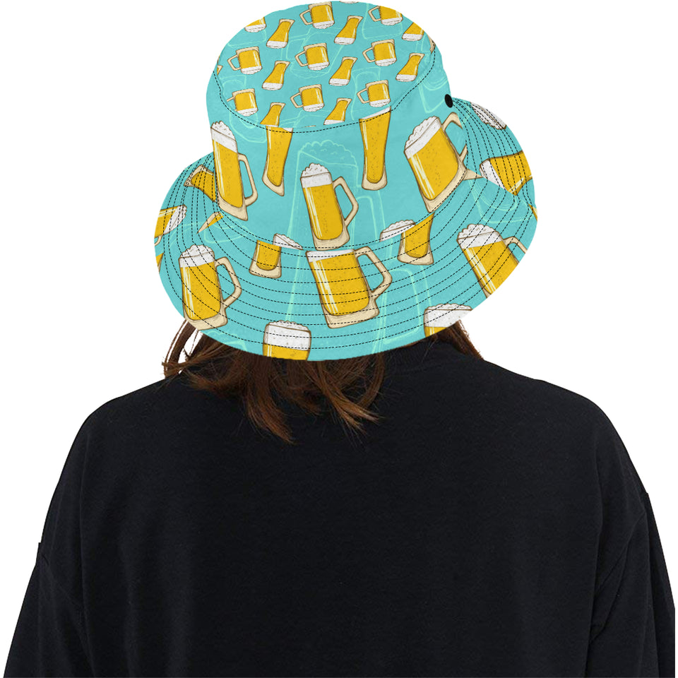 Beer pattern green background Unisex Bucket Hat