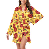 Pizza texture pattern Women's Long Sleeve Belted Night Robe