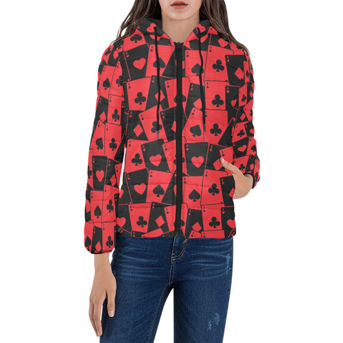 Casino Cards Suits Pattern Print Design 02 Women's Padded Hooded Jacket