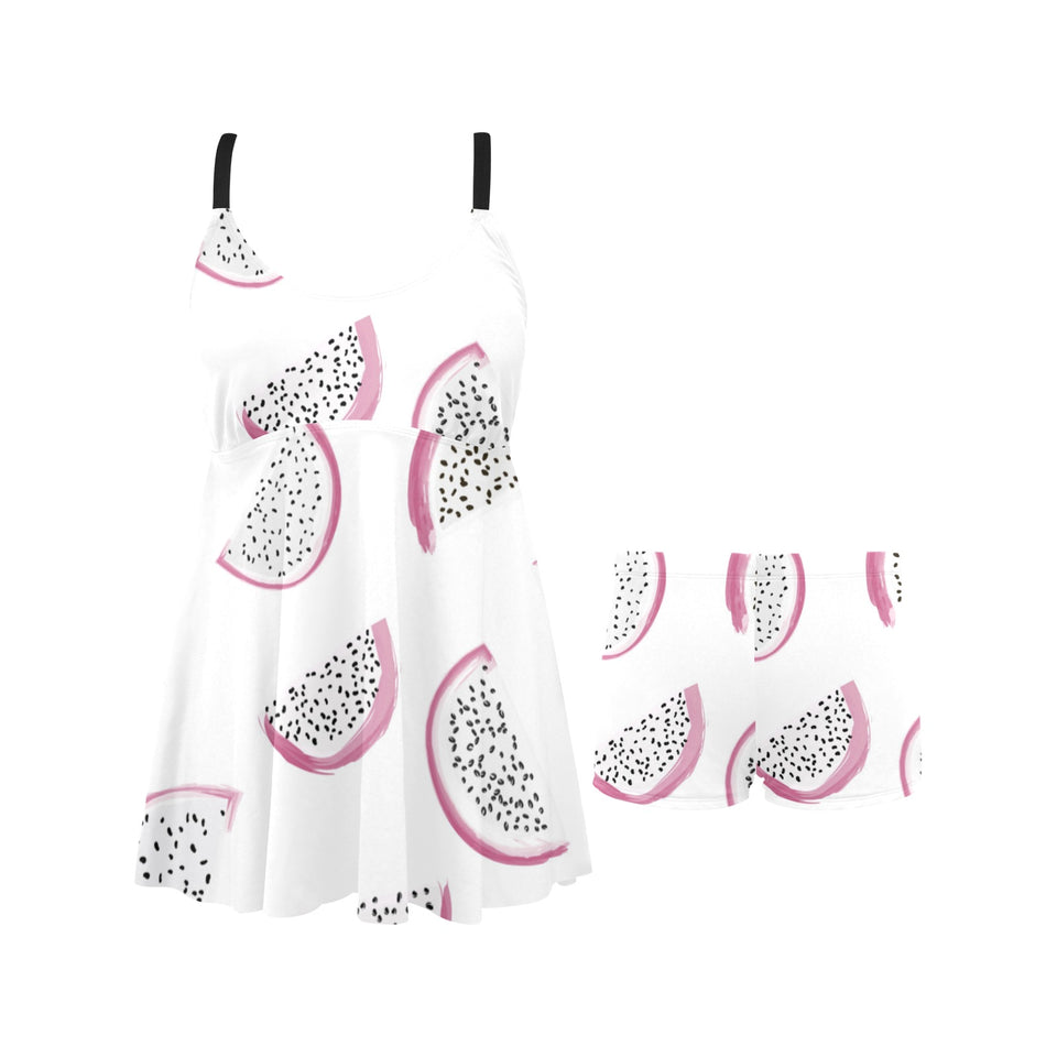 dragon fruit pattern Chest Sexy Pleated Two Piece Swim Dress