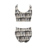 Piano Pattern Print Design 04 Chest Bowknot High Waisted Bikini Swimsuit