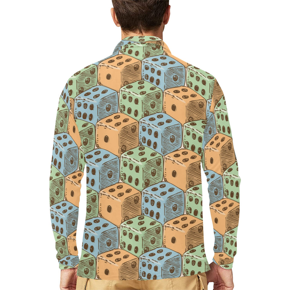 Dice Pattern Print Design 05 Men's Long Sleeve Polo Shirt