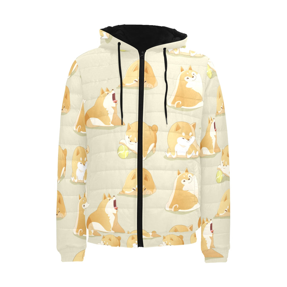 Cute fat shiba inu dog pattern Men's Padded Hooded Jacket