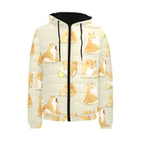 Cute fat shiba inu dog pattern Men's Padded Hooded Jacket