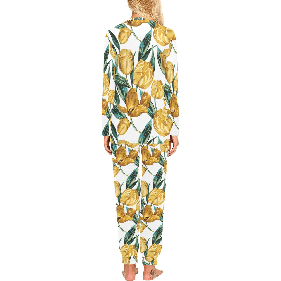 yellow tulips pattern Women's All Over Print Pajama Set