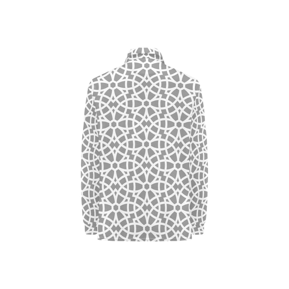 arabic gray pattern Women's Long Sleeve Polo Shirt