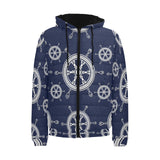 nautical steering wheel design pattern Men's Padded Hooded Jacket
