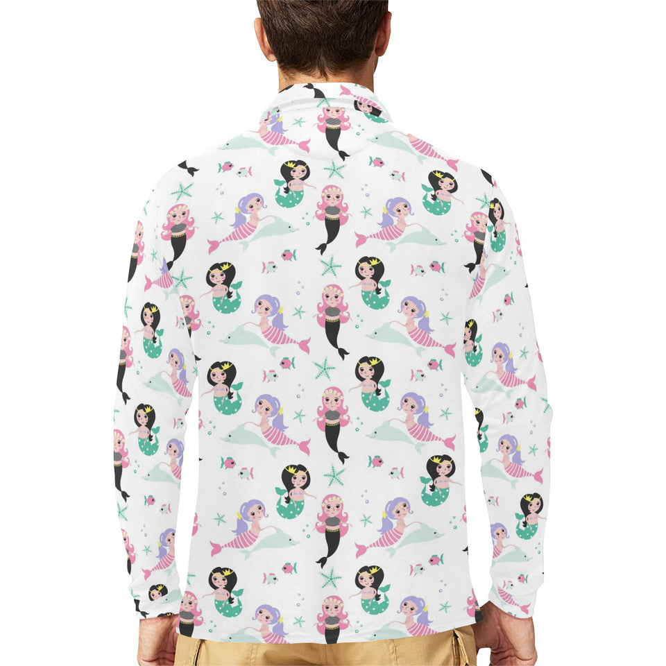 cute mermaid dolphin fish starfish pattern Men's Long Sleeve Polo Shirt