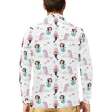 cute mermaid dolphin fish starfish pattern Men's Long Sleeve Polo Shirt