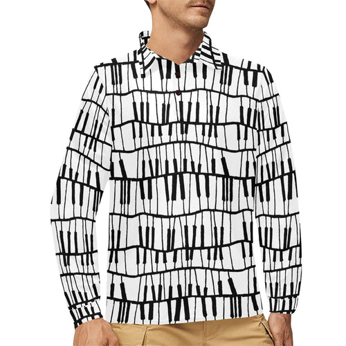 Piano Pattern Print Design 03 Men's Long Sleeve Polo Shirt