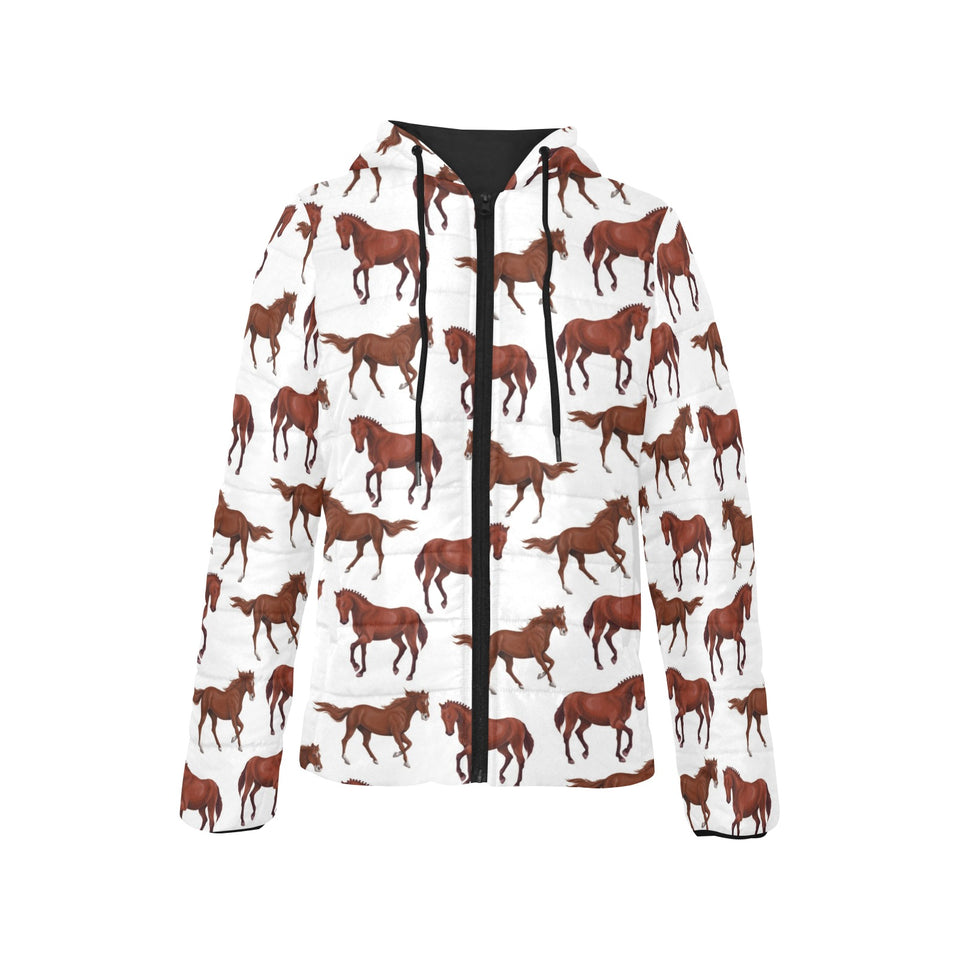 Horses running pattern background Women's Padded Hooded Jacket