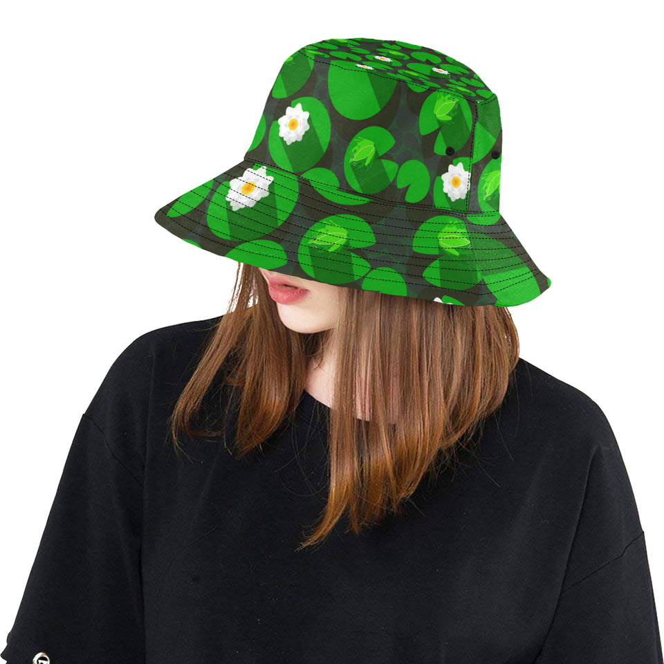 Frog waterlily pattern Unisex Bucket Hat