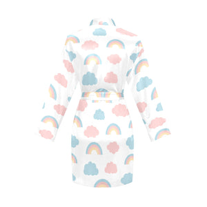 Cute rainbow clound pattern Women's Long Sleeve Belted Night Robe