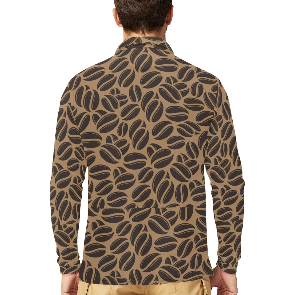Coffee bean on brown background Men's Long Sleeve Polo Shirt