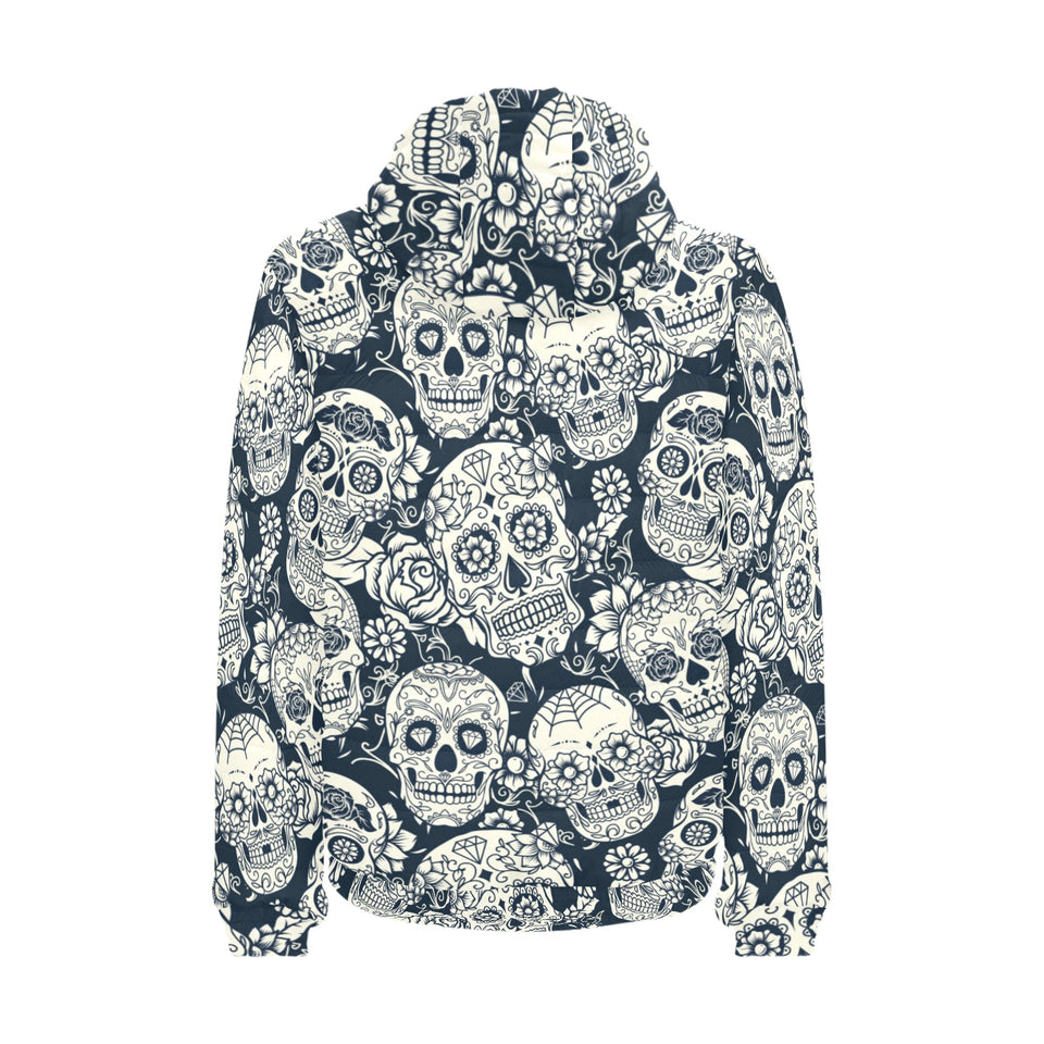 Sugar skull black white pattern Men's Padded Hooded Jacket