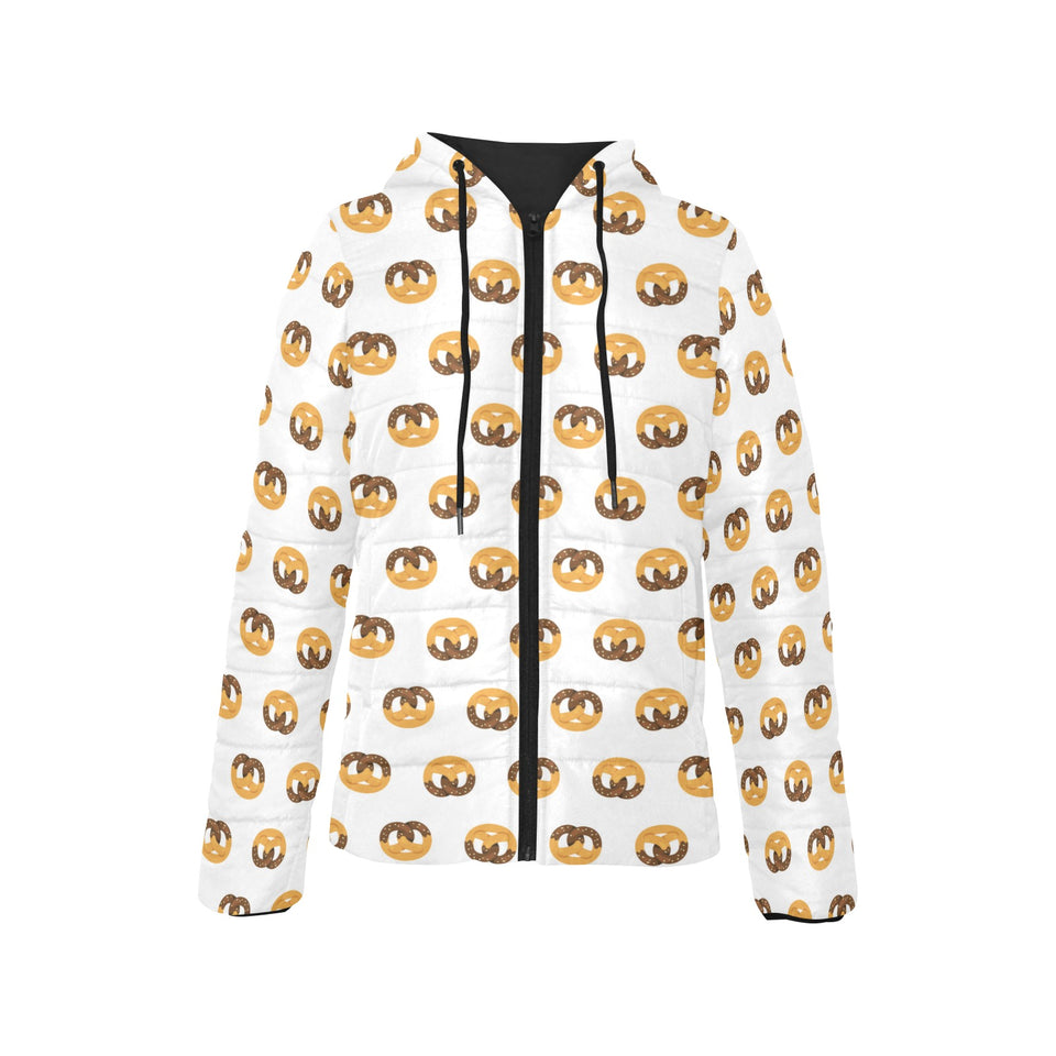 Pretzels Pattern Print Design 02 Women's Padded Hooded Jacket