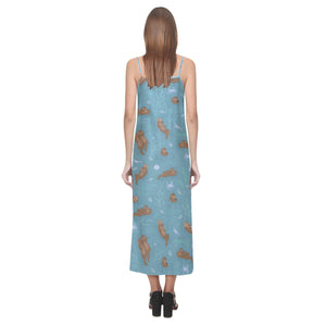 Sea otters pattern V-Neck Open Fork Long Dress
