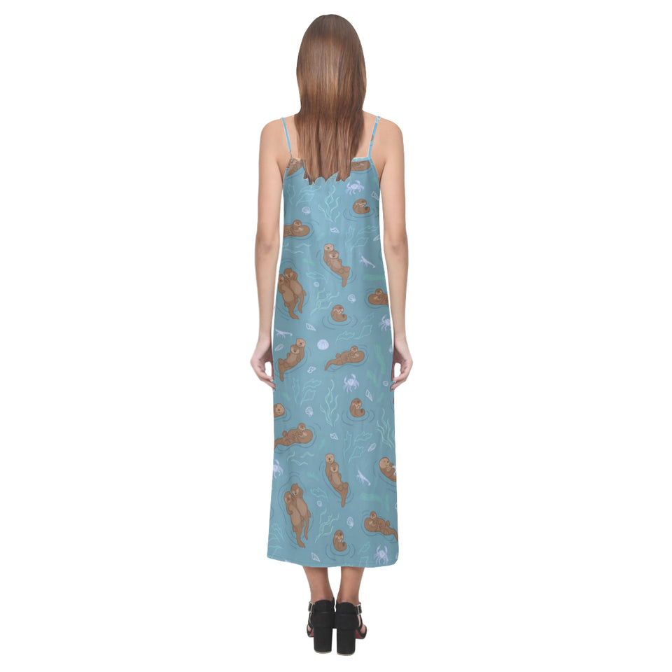 Sea otters pattern V-Neck Open Fork Long Dress