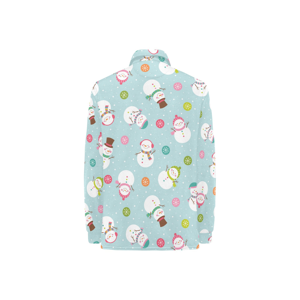 Cute snowman snowflake pattern Women's Long Sleeve Polo Shirt