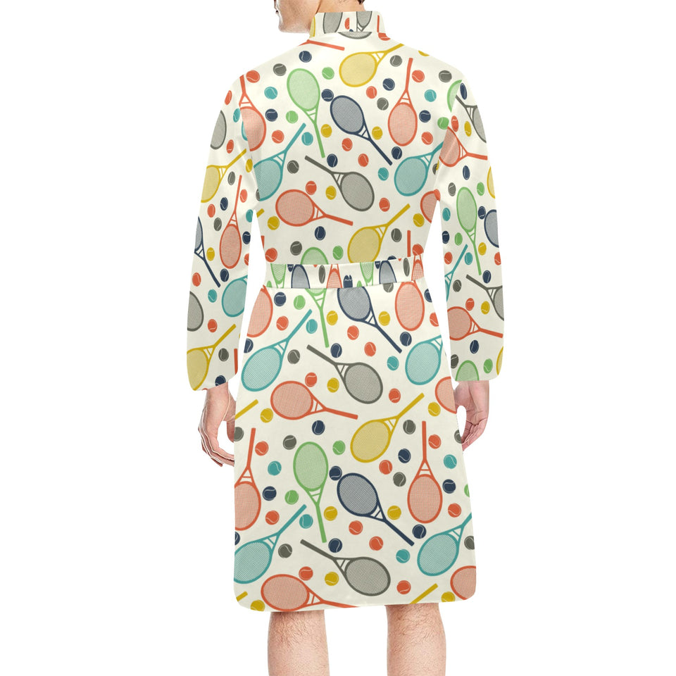 Tennis Pattern Print Design 03 Men's Long Sleeve Belted Night Robe