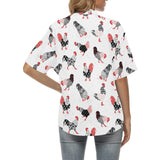Cool rooster chicken cock floral ornament backgrou Women's All Over Print Hawaiian Shirt