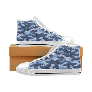 Blue camouflage pattern Men's High Top Canvas Shoes White