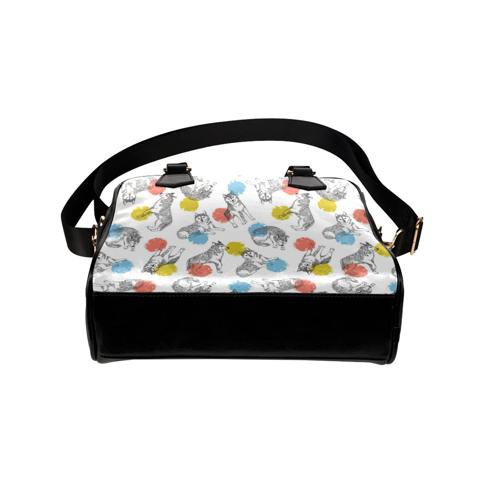 Siberian husky and colorful circle pattern Shoulder Handbag