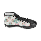 Square floral indian flower pattern Women's High Top Canvas Shoes Black