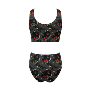 Eagle Pattern Print Design 04 Chest Bowknot High Waisted Bikini Swimsuit