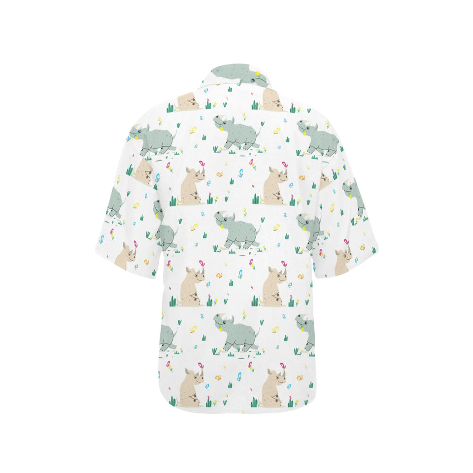 Cute Rhino pattern Women's All Over Print Hawaiian Shirt