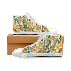 yellow tulips pattern Men's High Top Canvas Shoes White