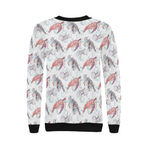 Watercolor sea turtle jellyfish pattern Women's Crew Neck Sweatshirt