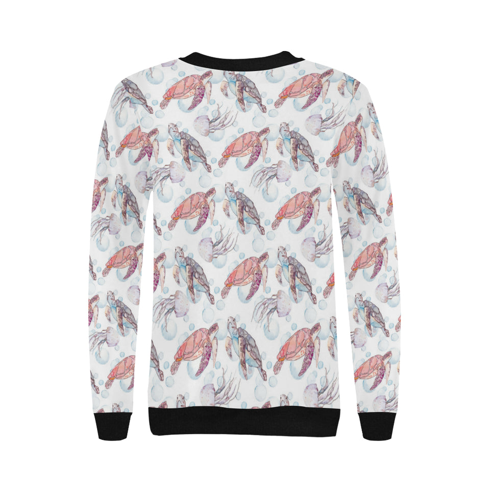 Watercolor sea turtle jellyfish pattern Women's Crew Neck Sweatshirt