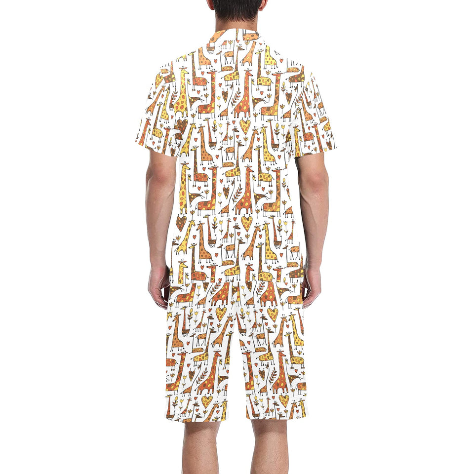 Giraffe Pattern Print Design 04 Men's V-Neck Short Pajama Set