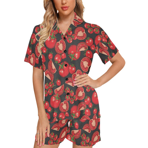 Tomato black background Women's V-Neck Short Pajama Set