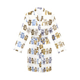 Teddy Bear Pattern Print Design 02 Women's Long Sleeve Belted Night Robe