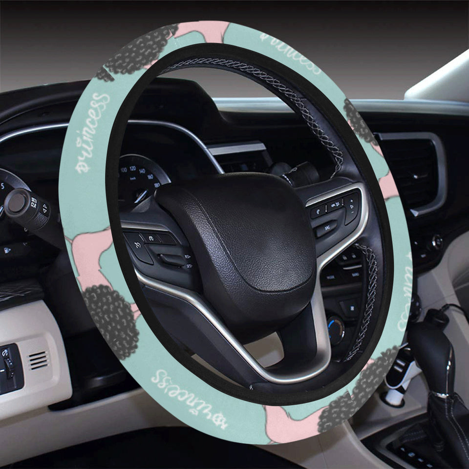 poodle dog green background Car Steering Wheel Cover