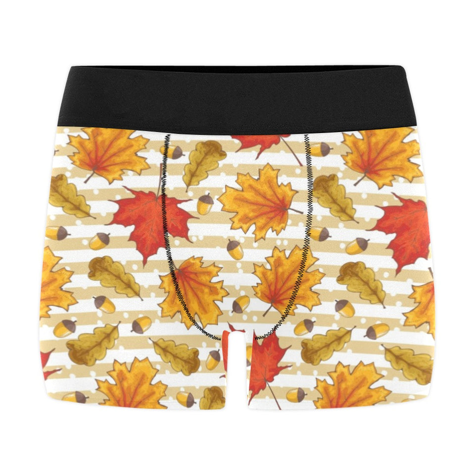 Maple leaf oak leaf acorns beige striped backgroun Men's All Over Print Boxer Briefs Men's Underwear