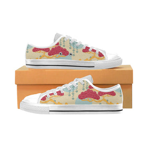Red Bonsai gray sun japanese pattern Men's Low Top Shoes White