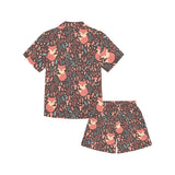 fox leaves mushroom pattern Kids' Boys' Girls' V-Neck Short Pajama Set