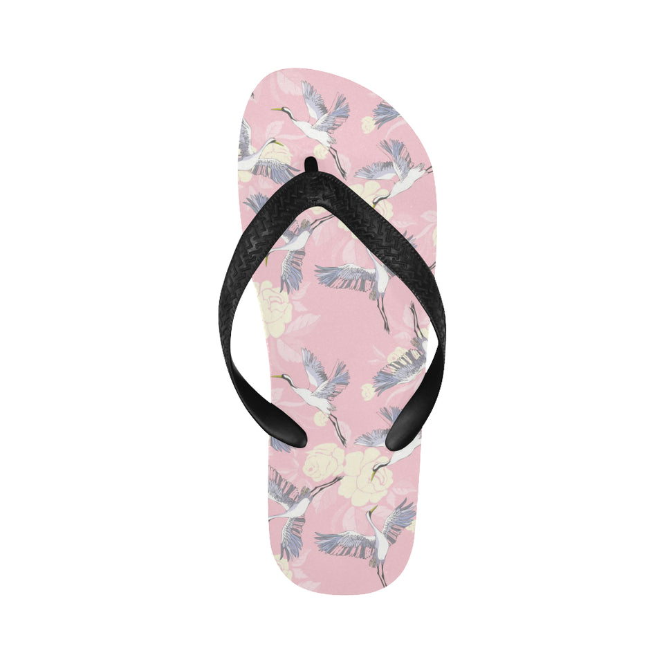 Japanese crane rose pattern Unisex Flip Flops