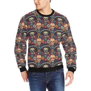 Sugar skulls flower maxican pattern Men's Crew Neck Sweatshirt