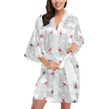Airplane cloud grey background Women's Short Kimono Robe