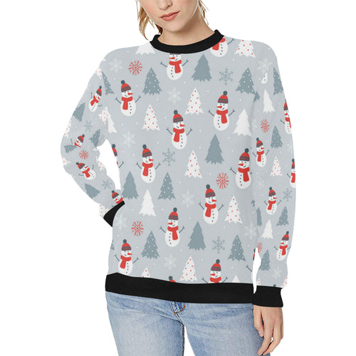 Snowman christmas  tree snow gray background Women's Crew Neck Sweatshirt