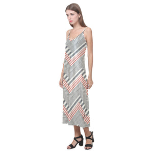 zigzag chevron striped pattern V-Neck Open Fork Long Dress