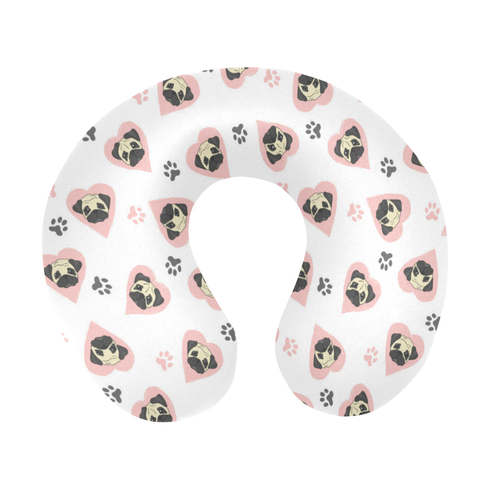 Cute pugs pink heart paw pattern U-Shaped Travel Neck Pillow