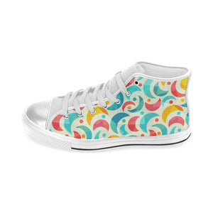 Colorful moon pattern Women's High Top Canvas Shoes White