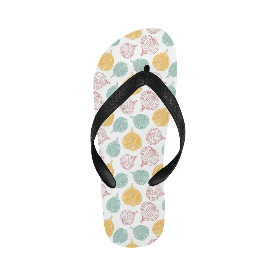 colorful onions white background Unisex Flip Flops